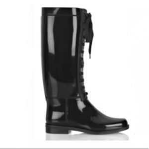 Burberry Lace Up Wellington Rain Boots Black Size 10